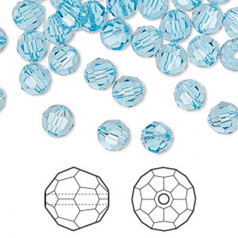 6mm Swarovski Crystal Faceted Round Beads - Aqua