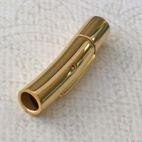 27x8mm Gold Stainless Steel Arc Shaped Tube Pop Clasp for 6mm Cord