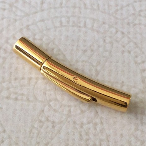 25x4mm Gold Stainless Steel Arc Shaped Tube Pop Clasp for 2mm Cord