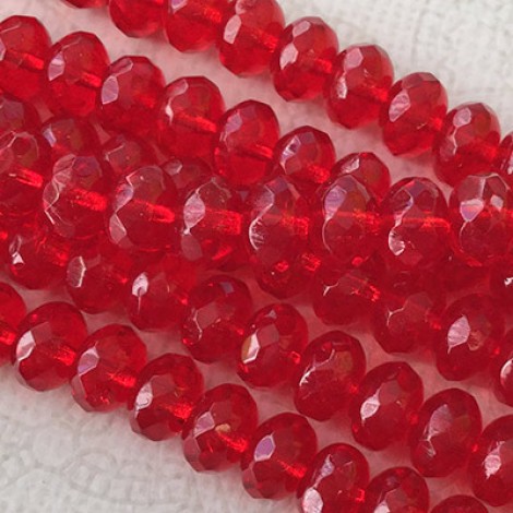 9x6mm Czech Firepolish Rondelles - Siam Ruby - Pack of 10