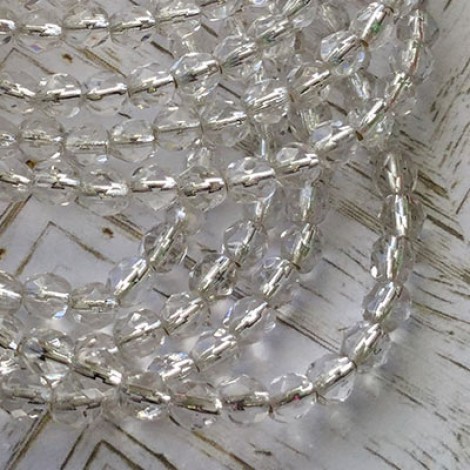 4mm Czech Firepolish Beads - Silver Lined Crystal - Pack of 50