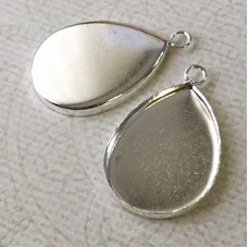 18x25mm ID Silver Plated Brass Teardrop Bezel Setting Drop - Pack of 2