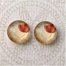 12mm Art Glass Backed Cabochons - Single Red Poppy - Per Pair