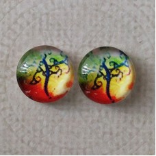 12mm Art Glass Backed Cabochons -  Tree of Life Design 6 - Per Pair