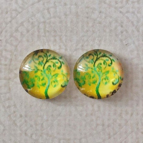 12mm Art Glass Backed Cabochons - Tree of Life Design 7 - Per Pair 12mm Art Glass Backed Cabochons - Tree of Life Design 7 - Per Pair