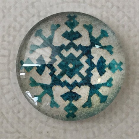 25mm Art Glass Backed Cabochons - Snowflake Design 11 - Each