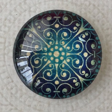 25mm Art Glass Backed Cabochons - Snowflake Design 2 - Each 25mm Art Glass Backed Cabochons - Snowflake Design 2 - Each