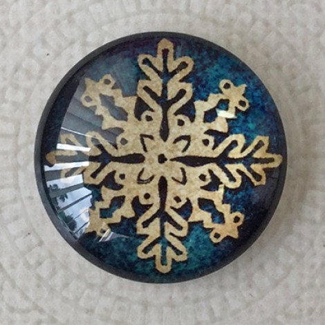 25mm Art Glass Backed Cabochons - Snowflake Design 3 - Each 25mm Art Glass Backed Cabochons - Snowflake Design 3 - Each