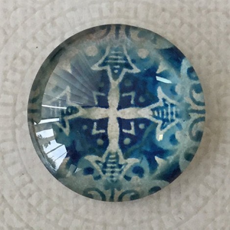 25mm Art Glass Backed Cabochons - Snowflake Design 4 - Each 25mm Art Glass Backed Cabochons - Snowflake Design 4 - Each