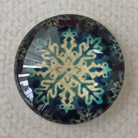 25mm Art Glass Backed Cabochons - Snowflake Design 7 - Each 25mm Art Glass Backed Cabochons - Snowflake Design 7 - Each