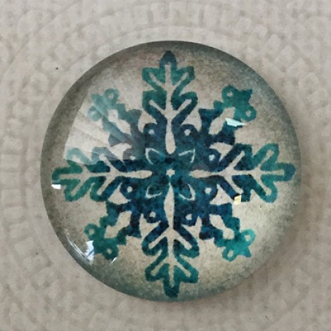 25mm Art Glass Backed Cabochons - Snowflake Design 9 - Each