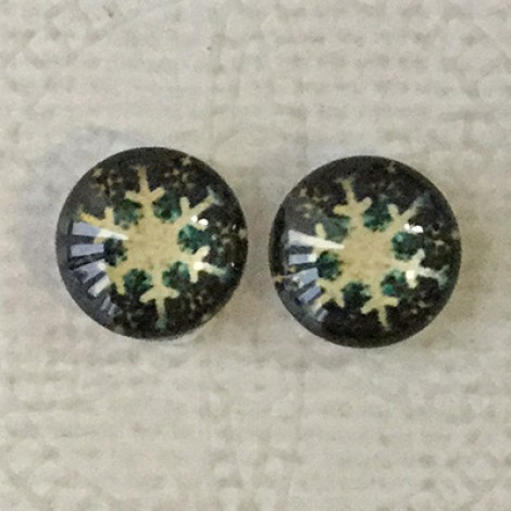 10mm Art Glass Backed Cabochons - Snowflake 1