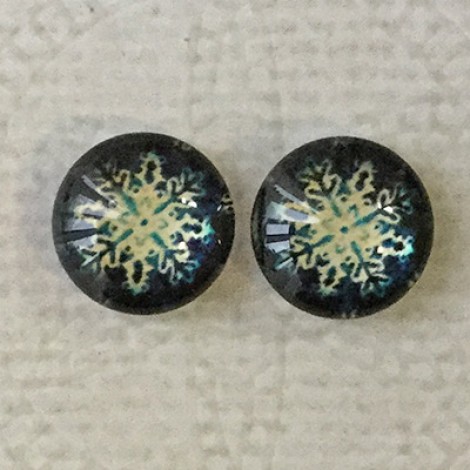 10mm Art Glass Backed Cabochons - Snowflake 7