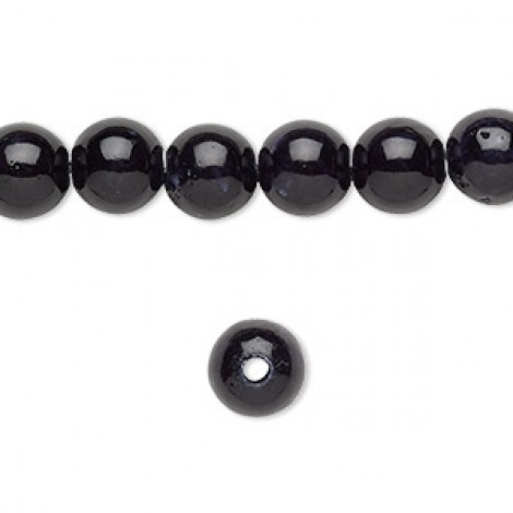 8mm Black Riverstone Quartz Large 2mm Hole Gemstone Beads