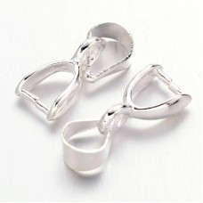 12mm Bright Silver Plated Pinch Bail with Cord Loop Bail - Pack of 5