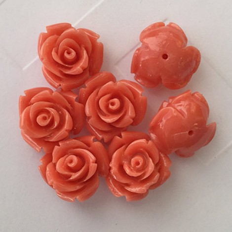 15mm Carved Dyed Coral Pink Rose Beads
