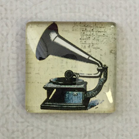 25mm Art Glass Backed Square Cabochons - Vintage Steampunk - Gramophone - Each 25mm Art Glass Backed Square Cabochons - Vintage Steampunk - Gramophone - Each
