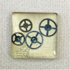 25mm Art Glass Backed Square Cabochons - Vintage Steampunk - Gears - Each