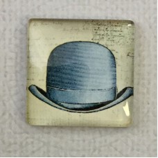 25mm Art Glass Backed Square Cabochons - Vintage Steampunk - Bowler Hat - Each