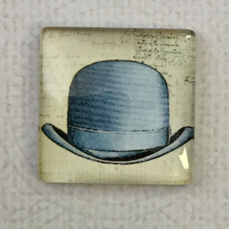 25mm Art Glass Backed Square Cabochons - Vintage Steampunk - Bowler Hat
