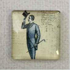 25mm Art Glass Backed Square Cabochons - Vintage Steampunk - Man - Each