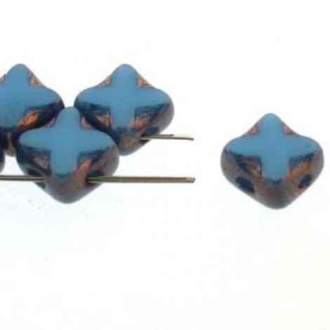 6mm Cz 2-Hole Silky Table-Cut X Turquoise Bronze Beads