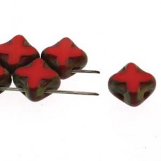 6mm Cz 2-Hole Silky Table-Cut X Red Travertine Beads - Pack of 40