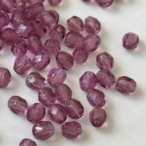 3mm Czech Fire Polish Beads - Mid Amethyst - Pack of 50