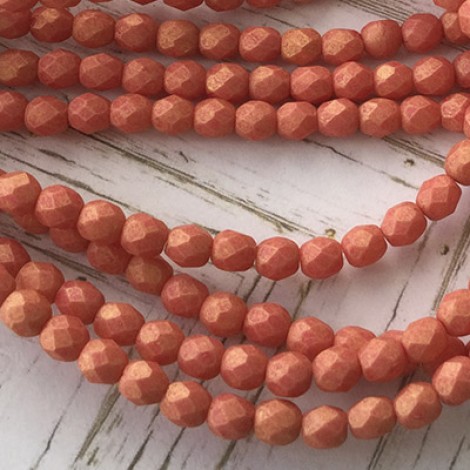 4mm Czech Firepolish Beads - Pacifica Strawberry - Pack of 50