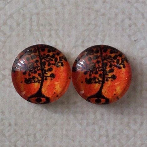 12mm Art Glass Backed Cabochons - Tree of Life Series 4 - Per Pair 12mm Art Glass Backed Cabochons - Tree of Life Series 4 - Per Pair