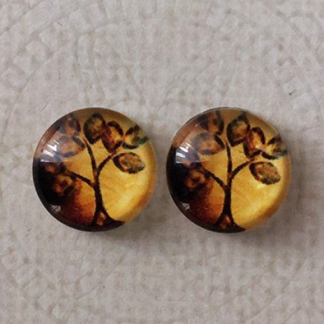 12mm Art Glass Backed Cabochons - Tree of Life Series 5 - Per Pair 12mm Art Glass Backed Cabochons - Tree of Life Series 5 - Per Pair