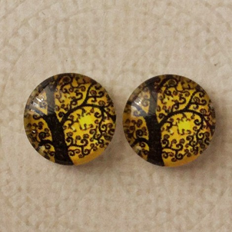 12mm Art Glass Backed Cabochons - Tree of Life Series 7 - Per Pair
