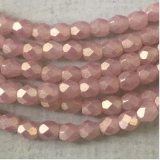 4mm Czech Firepolish Beads - Sueded Gold Milky Pink - Pack of 50