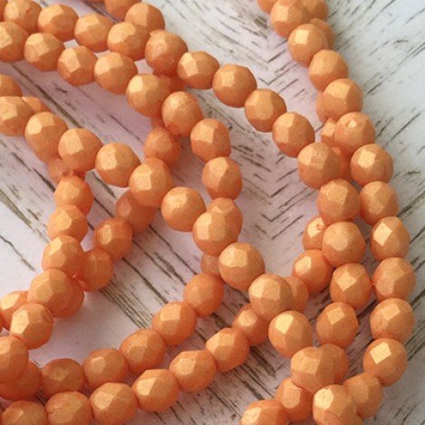 4mm Czech Firepolish Beads - Semi Matte Pacifica Tangerine - Pack of 50