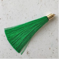 70mm Silk Tassels with Gold Beadcap - Emerald Green - Per Pair