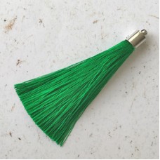 70mm Silk Tassels with Silver Beadcap - Emerald Green - Per Pair