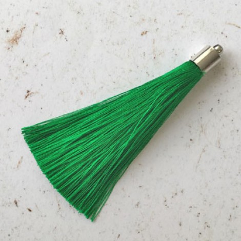 70mm Silk Tassels with Silver Beadcap - Emerald Green - Per Pair 70mm Silk Tassels with Silver Beadcap - Emerald Green - Per Pair
