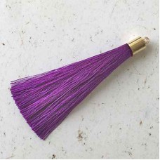 70mm Silk Tassels with Gold Beadcap - Purple - Per Pair