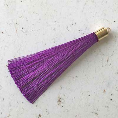 70mm Silk Tassels with Gold Beadcap - Purple - Per Pair