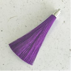 70mm Silk Tassels with Silver Beadcap - Purple - Per Pair