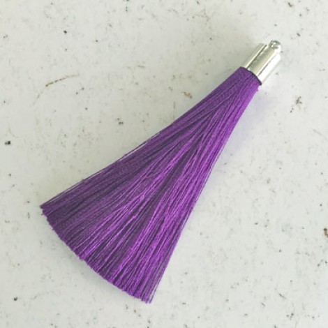 70mm Silk Tassels with Silver Beadcap - Purple - Per Pair 70mm Silk Tassels with Silver Beadcap - Purple - Per Pair