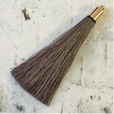 70mm Silk Tassels with Gold Beadcap - Dark Grey - Per Pair