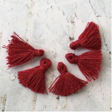 15mm Tiny Cotton Tassels - Bordeaux - Pack of 10