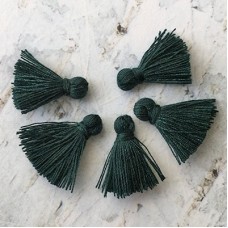 15mm Tiny Cotton Tassels - Hunter Green Pack of 10