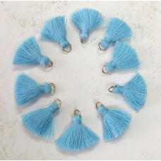 15mm Tiny Cotton Tassels - Aqua-White - Pack of 12