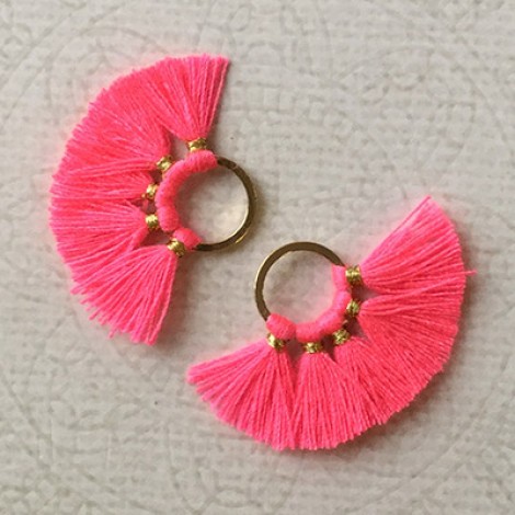 20mm Cotton Mini Ring-Tassels - Hot Pink - Per pair
