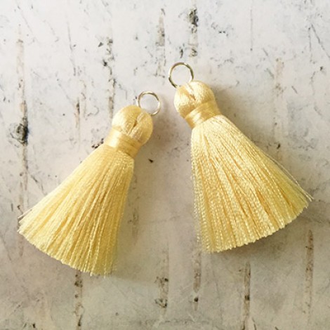 40mm Silk Tassels with Silver Jumpring - Cream - 1 pair 40mm Silk Tassels with Silver Jumpring - Cream - 1 pair