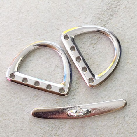 TierraCast Large 5-Hole D-Ring Clasp Set - Bright Rhodium Plate - Per set