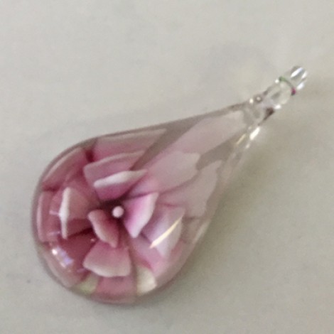 28x55mm Pink Inlaid Flower Glass Teardrop Pendant