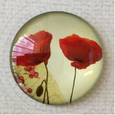 30mm Art Glass Backed Cabochons - Red Poppies 1 - each